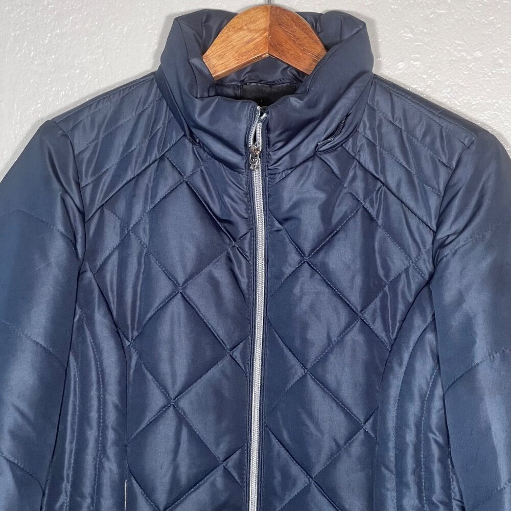 Details Intl Quilted Long Navy Coat Womens S Zipper Front Warm Winter Jacket - Picture 4 of 16